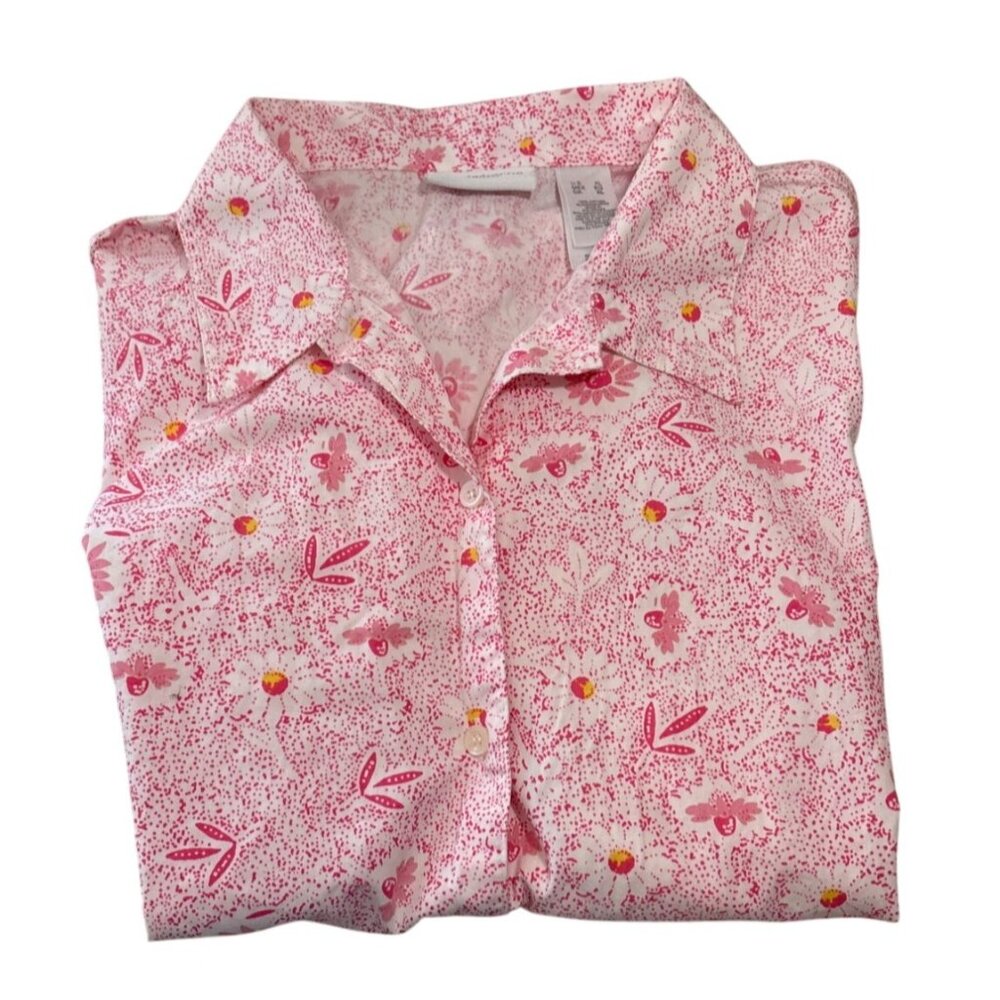 Liz Claiborne Shirt Lizsport Womens XL Pink Floral Short Sleeve Button Up Top